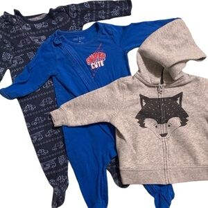 Okie Dokie baby boys 6M footsie‘s sleeper hoodie zip up jacket 3-piece set